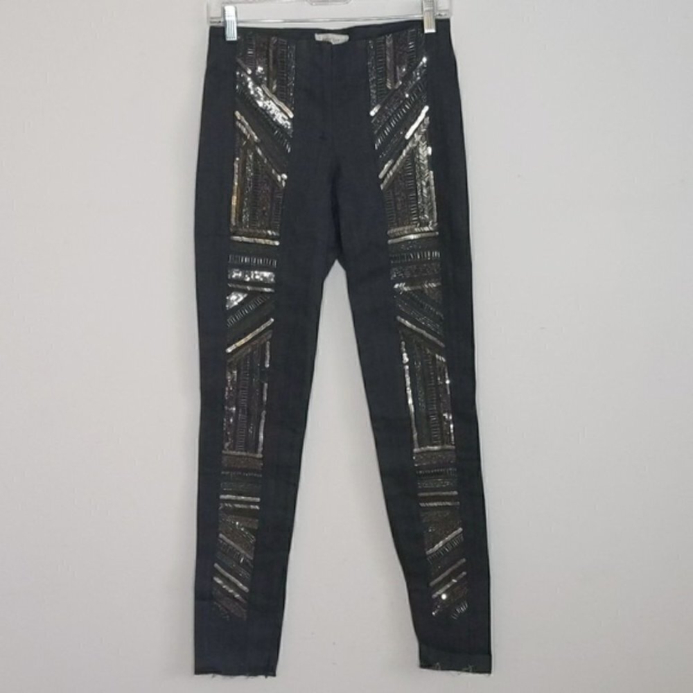 Nicole Miller Sequin Beaded Skinny Jeans Pants